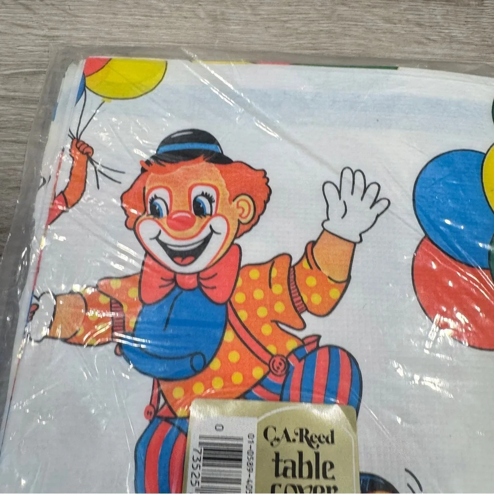 Vintage C.A. Reed Colorful Circus Clown Party Table Cover Disposable Tablecloth